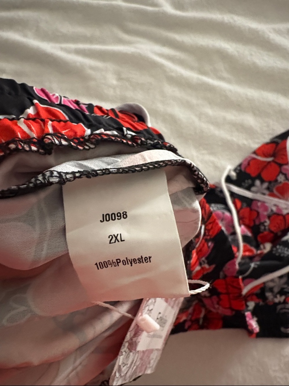Women's Black Floral Athletic Shorts with Red & Pink Hibiscus Print - Picture 2 of 4